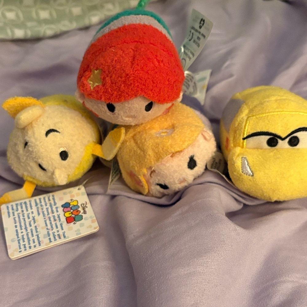 NWT Disney Tsum Tsum Plush Set - Ariel, Tangled, Lumiere, and Car